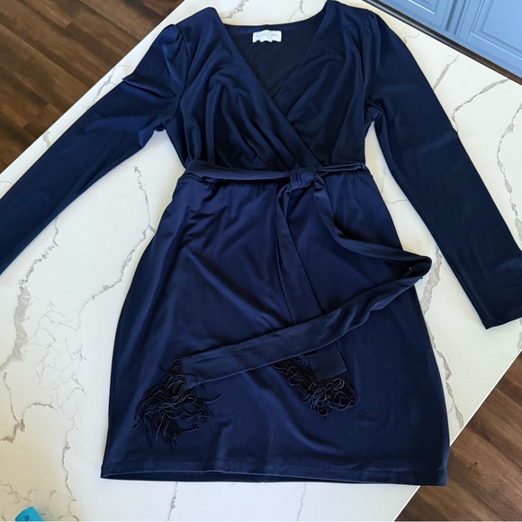 Jessica Simpson Navy Knit Faux Wrap Dress Size L - Picture 1 of 9